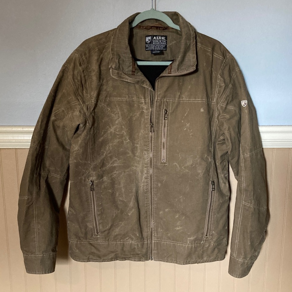 KÜHL Burr Jacket Brown Khaki Men’s Large Patina Dye Canvas